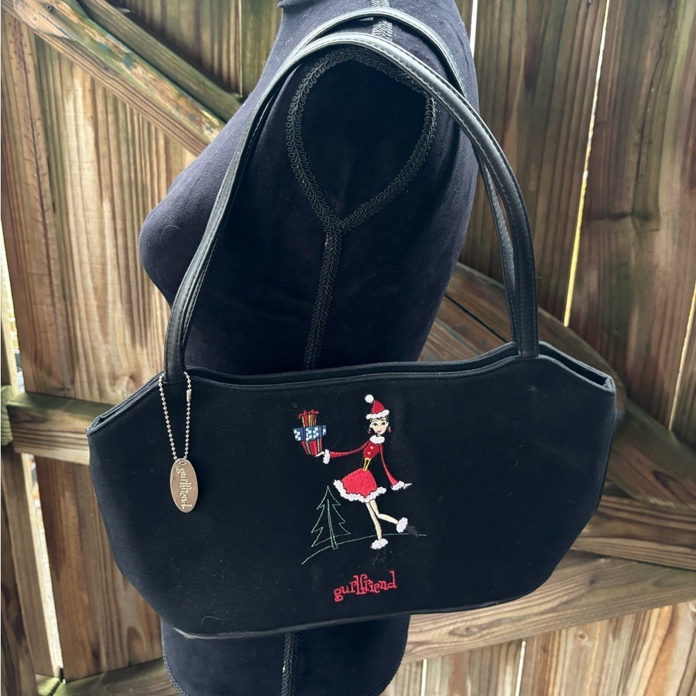 Gurlfried Holiday Shoulder Bag Purse Black with Embroidered Design